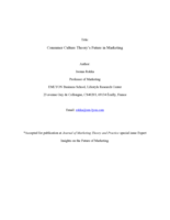 Consumer Culture Theory's Future in Marketing