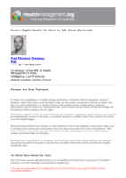 Modern Digital Health: We Need to Talk About Blockchain: Power to the patient