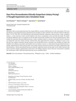 Does Price Personalization Ethically Outperform Unitary Pricing?: A Thought Experiment and a Simulation Study