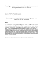 Teaching to read empirical sections from qualitative academic management literature as Literature