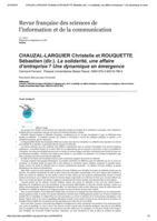 CHAUZAL-LARGUIER Christelle et ROUQUETTE Sébastien (dir.). La solidarité, une affaire d’entreprise ? Une dynamique en émergence: [Book review]