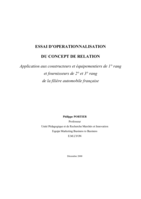 Essai d'opérationnalisation du concept de relation: Application aux constructeurs et équipementiers de 1° rang et fournisseurs de 2° et 3° rang de la filière automobile française