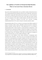 The Legitimacy of Teachers in Entrepreneurship Education: What we Can Learn From a Literature Review
