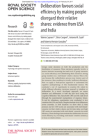 Deliberation favours social efficiency by making people disregard their relative shares: evidence from USA and India