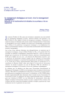 Le management stratégique est mort, vive le management stratégique !: Réflexions sur la transformation de la discipline, de ses pratiques, et de son organisation