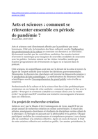 Arts et sciences: comment se réinventer ensemble en période de pandémie ?