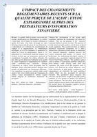 L’impact des changements réglementaires récents sur la qualité perçue de l'audit : étude exploratoire auprès des préparateurs d'information financière