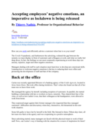 Accepting employees’ negative emotions, an imperative as lockdown is being released