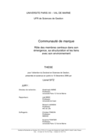 Communauté de marque: Rôle des membres centraux dans son émergence, sa structuration et les liens avec son environnement