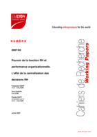 Pouvoir de la fonction RH et performance organisationnelle: L'effet de la centralisation des décisions RH