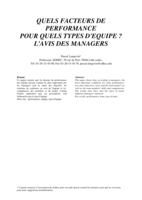 Quels facteurs de performance pour quels types d'équipe ?: L'avis des managers