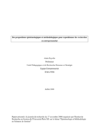Des propositions épistemologiques et méthodologiques pour repositionner les recherches en entrepreneuriat