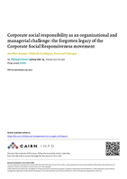 Corporate social responsibility as an organizational and managerial challenge: the forgotten legacy of the Corporate Social Responsiveness movement