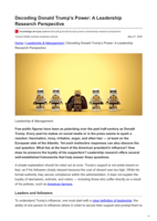 Decoding Donald Trump’s Power: A Leadership Research Perspective